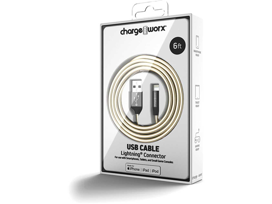 CHARGEWORX - CABLE PARA SMARTPHONES & TABLETS, LIGHTNING  FLX, 6FT, PLATEADO, METALICO