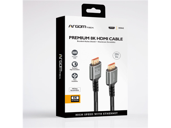 Argom - CABLE HDMI ARGOM, 10 PIES 8K 60HZ, NAILON TRENZADO, NEGRO. (ARG-CB-1883)