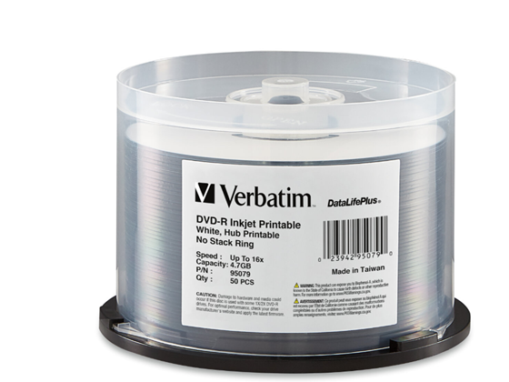 Verbatim - DVD-R 16X DATA LIFE PLUS 16X, 4.7GB, BLANCO INKJET PRINTIABLE SPINDLE