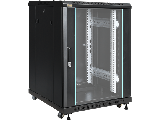 Agiler - GABINETE DE PISO 18U, 19" 600 X 600, PUERTA FRONTAL CON CRISTAL TEMPLADO CON CERRADURA, PUERTA TRASERAS PROFUNDAS 100MM CON CERRADURA, PANELES LATERALES ABIERTOS DE ACCESO RAPIDO, BLACK.