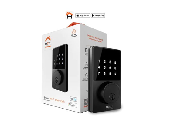Nexxt - CERRADURA PARA PUERTA SMART WIFI, NEXXT, TECLADO DIGITAL, FUNCIONA CON APPLICACION, LLAVE REGULAR, COMANDO DE VOZ, FUNCION DE SEGURO AUTOMATICO, 4 X BATERIAS AA