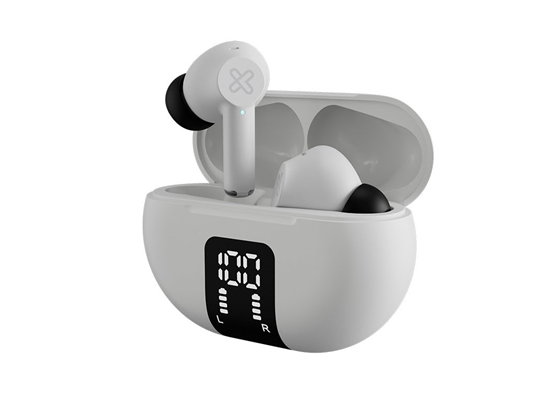 Klip Xtreme - AUDIFONO CON MICROFONO EDGEBUDS, BLUETOOTH 5.4, HASTA 5.5 HORAS DE REPRODUCCION, CANCELACION ACTIVA DE RUIDO, RESISTE SALPICADURA DE SUDOR Y AGUA, ESTUCHE CON BATERIA E INDICARDOR DE PORCENTAJE, BLANCO