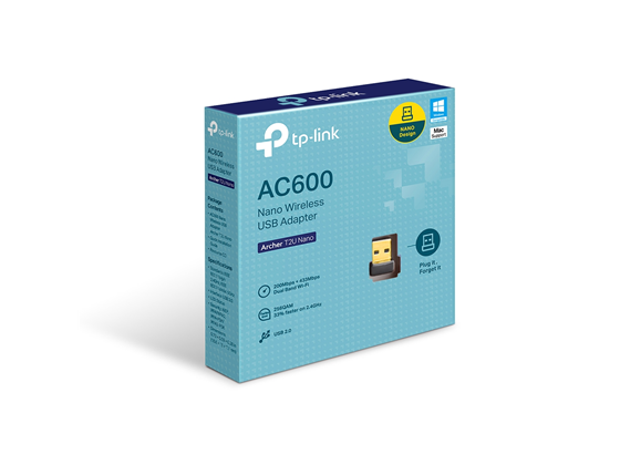 TP-Link - ADAPTADOR DE RED USB WIFI AC600 ARCHER T2U NANO, 2.4GHZ/200MBPS, 5.0GHZ/433MBPS, 802.11AC/B/G/N, DUAL BAND.