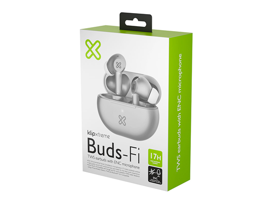 Klip Xtreme - AUDIFONO CON MICROFONO BUDS-FI, BLUETOOTH 5.4, HASTA 5 HORAS DE REPRODUCCION, RESISTE SALPICADURA DE SUDOR Y AGUA, ESTUCHE CON BATERIA, BLANCO