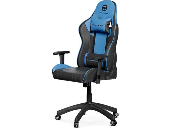 Primus - SILLA GAMING PRIMUS THRONO, DE PVC TIPO PIEL, ESPALDAR ALTO AJUSTABLE, REPOSO DE BRAZOS, ESPALDA Y CABEZA, ALTURA AJUSTABLE Y BASE CON RUEDAS ROBUSTAS, NEGRO/AZUL (PCH-103BL)