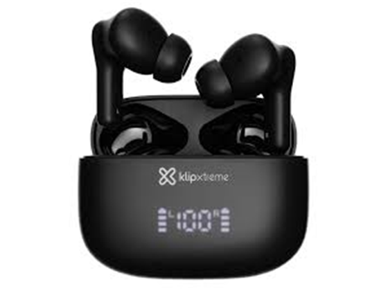 Klip Xtreme - AUDIFONO CON MICROFONO EDGEBUDS, BLUETOOTH 5.4, HASTA 5.5 HORAS DE REPRODUCCION, CANCELACION ACTIVA DE RUIDO, RESISTE SALPICADURA DE SUDOR Y AGUA, ESTUCHE CON BATERIA E INDICARDOR DE PORCENTAJE, NEGRO
