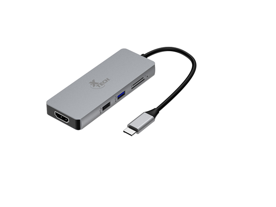 Xtech - HUB USB-C MULTIPUERTOS 5 EN 1, 1X HDMI HEMBRA 4K, 2X USB-A (2.0 / 3.0), LECTOR DE TARJETA SD Y MICRO SD