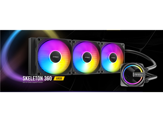 Antec - ABANICO PARA CPU ANTEC SKELETON-360 ARGB (LIQUID COOLING) 360MM, INCLUYE TRES ABANICOS ARGB PWM DE 120MM HASTA 2000 RPM, DISEÑO DE LA BOMBA SKELETON-FRAME CON BASE DE COBRE PARA MÁXIMA DISIPACIÓN, COMPATIBLE CON SOCKETS INTEL LGA 1700, 1200, 115X, SOCKET AMD AM5, AM4.