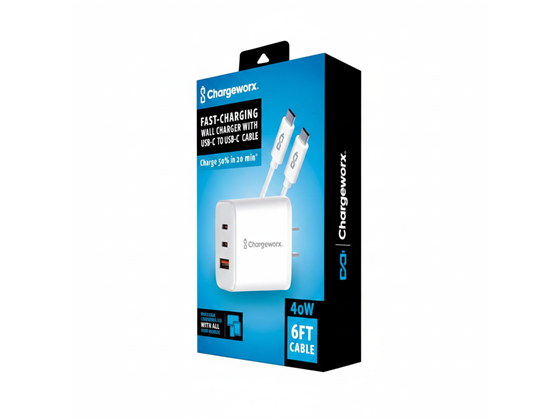 CHARGEWORX - CARGADOR DE PARED DUAL USB Y USB TYPE-C PD 40W, BLANCO