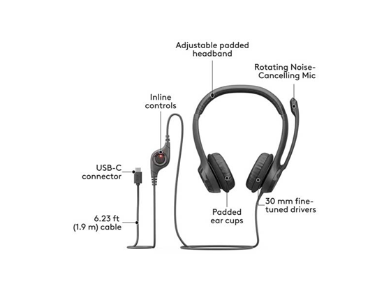 Logitech - AUDÍFONO CON MICRÓFONO LOGITECH H390 USB-C