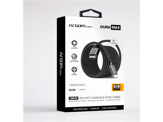 Argom - CABLE TIPO-C A TIPO-C ARGOM DE CARGA Y SINCRONIZACIÓN ULTRA RÁPIDA 100W, USB4, NYLON TRENZADO