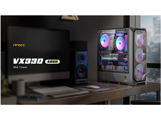 Antec - CASE ANTEC VX330 ARGB - MID TOWER - PANEL FRONTAL MESH ESTILIZADO - LATERAL VIDRIO TEMPLADO - 4 FANS 120MM ARGB PRE-INSTALADOS - USB 3.1, USB 2.0 - SOPORTE GPU HASTA 320MM