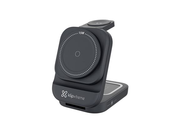 Klip Xtreme - CARGADOR DE WIRELESS KLIP XTREME, CARGA RAPIDA, MAGNETICO, 15W, 3 DISPOSITIVOS SIMULTANEOS, (IPHONE - ANDRIOD), APPLE WATCH, AIRPOD USB-C 15W