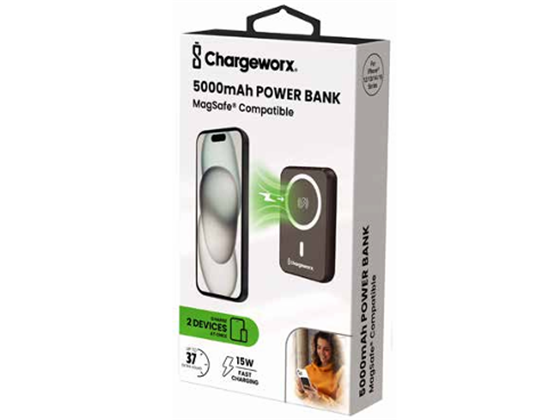 CHARGEWORX - CARGADOR MOVIL (POWER BANK) 5000MAH. NEGRO