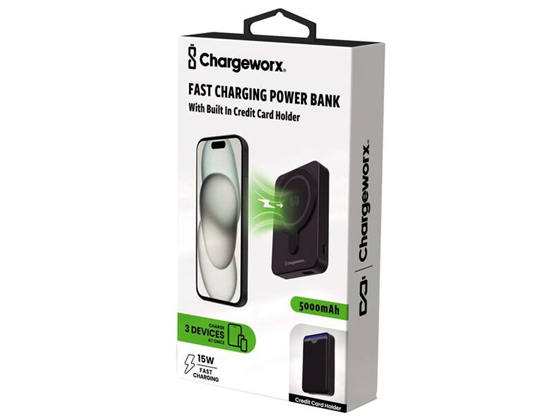 CHARGEWORX - CARGADOR MOVIL (POWER BANK) 5000MAH. NEGRO