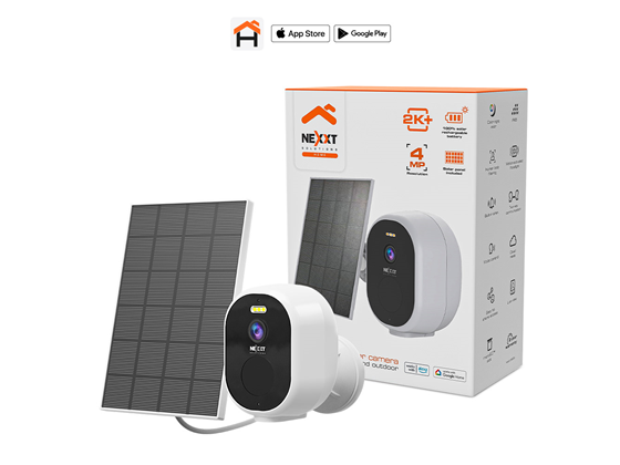 Nexxt - CAMARA DE VIGILANCIA SOLAR SMART (HOME AUTOMATION), 2K+, FIJA, COLOR DIA Y NOCHE, OUTDOOR, RANURA MICRO SD + CLOUD, WIFI AC, IP65, SOFTWARE DE GRABACION, SE ACTIVAN CON LA VOZ, LUCES SE ACTIVAN POR MOVIMIENTO