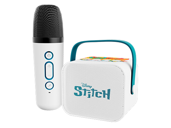Xtech - BOCINA CON MICROFONO BLUETOOTH DISNEY STICH, MINI KARAOKE KIT, BT 5.3, LECTOR MICRO SD HASTAS 16GB, 1X JACK 3.5MM AUDIO, 5W, HASTA 5 HORAS DE FUNCIONAMIENTO, 5W RMS