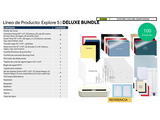 Cricut - MAQUINA DE CORTE EXPLORE 5 BI-VOLT USB-PLUG, COLO CREMA + KIT DE HERRAMIENTAS ESSENTIAL PARA 65 PROYECTOS.