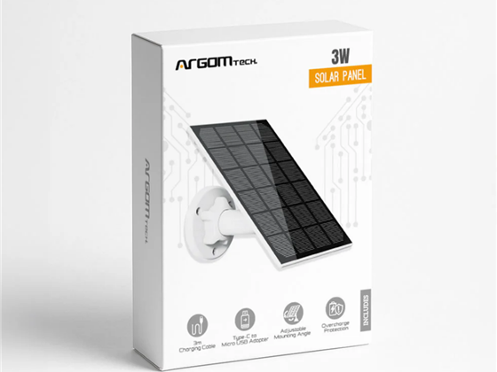 Argom - PANEL SOLAR ARGOM, 3W, PARA DISPOSITIVOS EXTERIORES CON BATERIA, CABLE DE 10 PIES TYPE-C, IP65