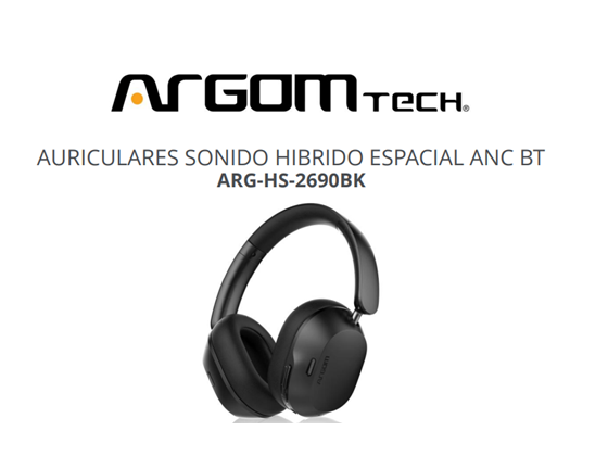 Argom - AUDIFONO SONIDO HIBRIDO ESPACIAL ANC BT NEGRO (ARG-HS-2690BK)