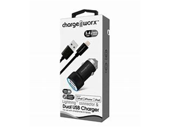 CHARGEWORX - CARGADOR PARA CARRO, CABLE MICRO USB + CARGADOR PARA CARRO DUAL USB, (3.4 AMP)