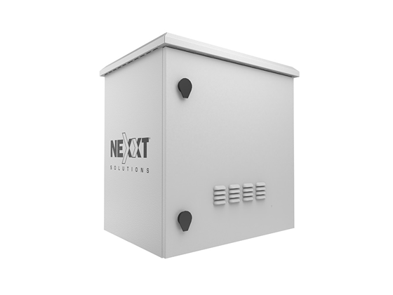 Nexxt Infrastructure - GABINETE EXTERIOR FIJO CON SOPORTE PARA POSTE, 9U, 600MM X 450MM, 2 ABANICOS, SOPORTA HASTA 200 LIBRAS