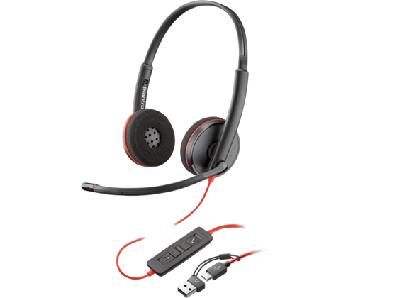 Poly HP - AUDIFONO CON MICROFONO  BLACKWIRE 3220, BINAURAL - USB-C HEADSET + USB-C/A ADAPTER (BULK) - STEREO - USB TYPE C - - CON CABLE - 32 OHM -CANCELACION DE RUIDO, NEGRO