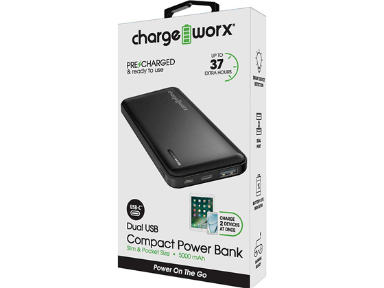 CHARGEWORX - CARGADOR MOVIL (POWER BANK) CHARGEWORX, 5,000 MAH, DUAL US