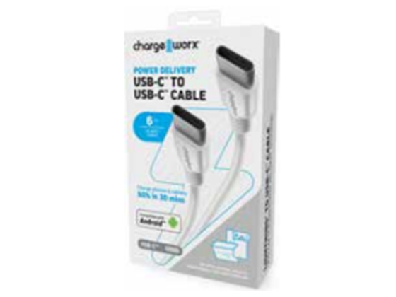 CHARGEWORX - CABLE USB-C / USB-C PARA SMARTPHONES, TABLETS & GAME CONSOLE, 6FT, BLANCO.