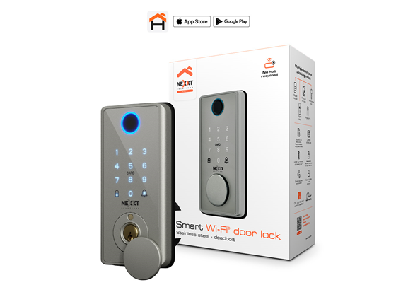 Nexxt - CERRADURA PARA PUERTA SMART WIFI, TECLADO DIGITAL, FUNCIONA CON APPLICACION, LLAVE REGULAR, LLAVE DIGITAL, LECTOR DE HUELLA, COMANDO DE VOZ, CLAVE DE ACCESO, FUNCION DE SEGURO AUTOMATICO, 4 X BATERIAS AA, IP65 RESISTENTE AL CLIMA, COLOR ACERO (STAINLESS) (NHS-D150 ST)