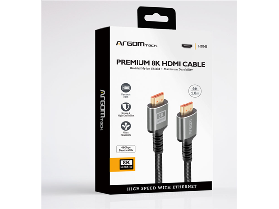 Argom - CABLE HDMI ARGOM, 6 PIES 8K 60HZ, NAILON TRENZADO, NEGRO. (ARG-CB-1882)