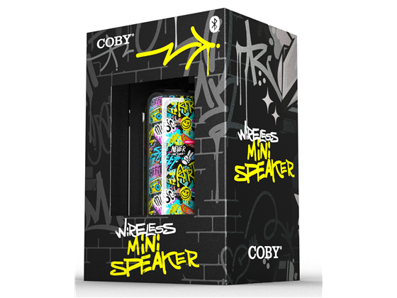 Coby - BOCINA PORTATIL COBY, TRUE WIRELESS STEREO DELGADO, COLOR NEGRO/MULTICOLOR DE CORAZONES (CSTW422GF1)