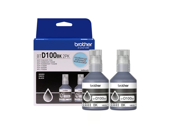 Brother - KIT DE 2 BOTELLAS DE TINTA BROTHER  - BTD100BK2PK  - NEGRO- 108.0ML