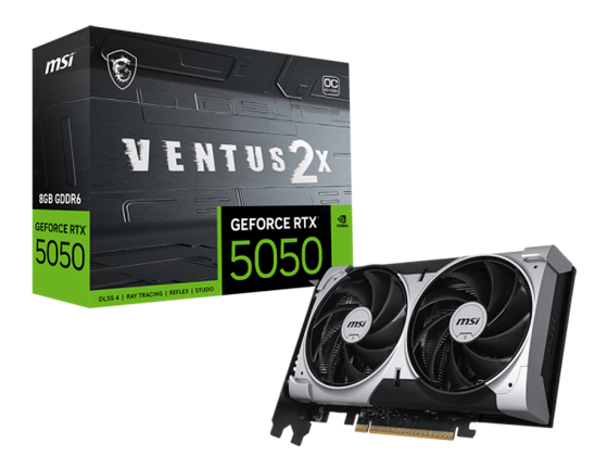 Msi - TARJETA DE VIDEO MSI GEFORCE RTX 5050 8G VENTUS 2X OC, PCI EXPRESS GEN 5, 2617 MHZ, 20 GBPS, 8GB GDDR6