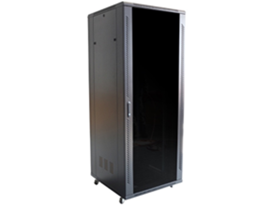 Agiler - GABINETE DE PISO 24U, 19" 600 X 600, PUERTA FRONTAL CON CRISTAL TEMPLADO CON CERRADURA, PUERTA TRASERAS PROFUNDAS 100MM CON CERRADURA, PANELES LATERALES ABIERTOS DE ACCESO RAPIDO, BLACK.