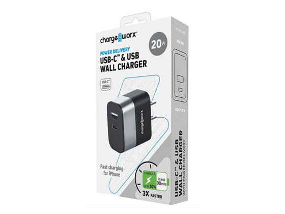 CHARGEWORX - CARGADOR DE PARED DUAL USB , SILVER