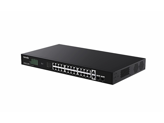 Tenda - SWITCH 24 PUERTOS TENDA TEG1128P-24-250W, NO ADMINISTRABLE, VLAN, ETHERNET 10/100/1000, POE, 2 PUERTO SFP, DESKTOP/WALL MOUNTING, PORTECTOR CONTRA RAYOS, IEEE 802.3? IEEE 802.3U?IEEE 802.3AB?IEEE 802.3X? IEEE 802.3AF?IEEE 802.3AT, 4 MODOS (STANDARD - PRIORITY - EXTEND - VLAND)