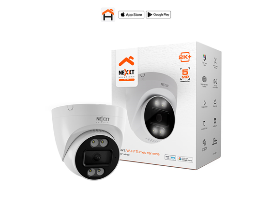 Nexxt - CAMARA DE VIGILANCIA TURRET WIFI (HOME AUTOMATION), 2K, FIJA, COLOR DIA Y NOCHE, RANURA MICRO SD + CLOUD, SOFTWARE DE GRABACION, COMUNICACIÓN DE DOBLE VIA, LUCES SE ACTIVAN POR MOVIMIENTO