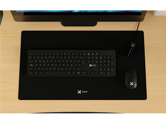 Xtech - TECLADO MOUSE XTECH COMBO CON MOUSE PAD Y HUB USB 4 PUERTOS, WIRELESS, OPTICAL MOUSE, ESPAÑOL. NEGRO