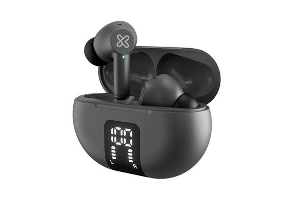 Klip Xtreme - AUDIFONO CON MICROFONO EDGEBUDS, BLUETOOTH 5.4, HASTA 5.5 HORAS DE REPRODUCCION, CANCELACION ACTIVA DE RUIDO, RESISTE SALPICADURA DE SUDOR Y AGUA, ESTUCHE CON BATERIA E INDICARDOR DE PORCENTAJE, GRIS