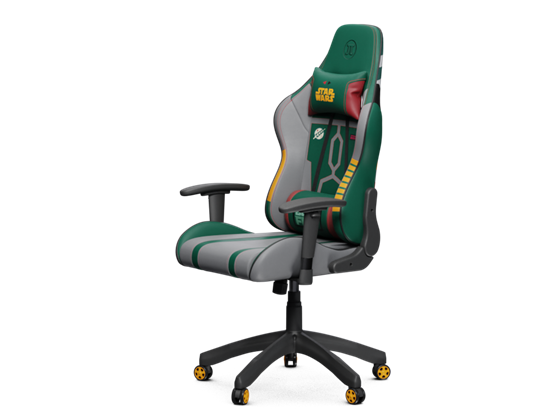 Primus - SILLA GAMING THRONOS BOBA FETT, ESPALDAR ALTO AJUSTABLE, REPOSO DE BRAZOS, ESPALDA Y CABEZA, ALTURA AJUSTABLE Y BASE CON RUEDAS ROBUSTAS, VERDE / GRIS / AMARILLO / ROJO