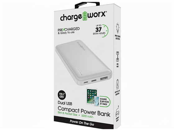 CHARGEWORX - CARGADOR MOVIL (POWER BANK) CHARGEWORX, 5,000 MAH, DUAL USB