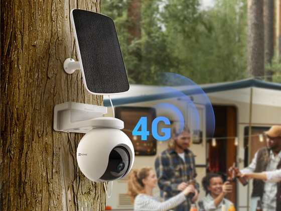 EZVIZ - KIT CAMARA CON BATERIA EXTERIOR MARCA EZVIZ, MODELO EB8, 4G LTE, NO WIFI, 2K, DETECTOR DE MOVIMIENTO Y SEGUIMEINTO AUTOMATICO, CHARLA BIDIRECCIONAL, VISION NOCTURNA A COLOR Y 360, DEFENSA ACTIVA CON SIRENA Y LUZ, SOPORTA PANEL SOLAR EZVIZ