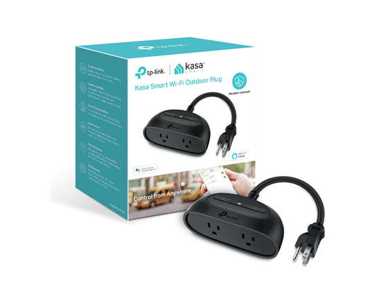 TP-Link - TOMACORRIENTE SMART WIFI KASA EXTERIOR 2 SALIDAS, PROGRAMABLE PARA ENCENDIDO Y APAGADO POR APLICACION, ALERTA POR APLICACIÓN, IP64