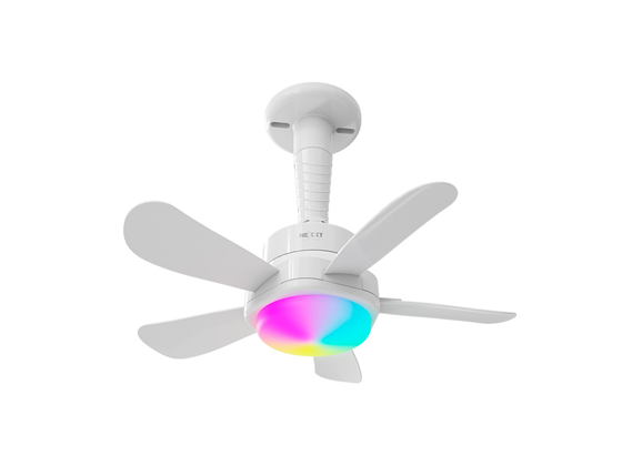 Nexxt - ABANICO SMART CON LUCES LED PARA SOCALO DE LA LUZ, WIFI, LUZ RGB, CONTROL REMOTO Y COMPATIBLE ALEXA, GOOGLE HOME Y SIRI, PERSONALIZABLE CON LA APP NEXXT HOME, 6 VELICIDADES, COLORES Y BRILLO AJUSTABLE, INCLUYE EXTENSION PARA EL SOCALO.