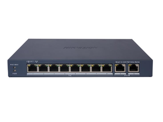 HIKVISION - SWITCH 8 PUERTOS, POE+, 2 PUERTOS SFP, POE HASTA 300 METROS