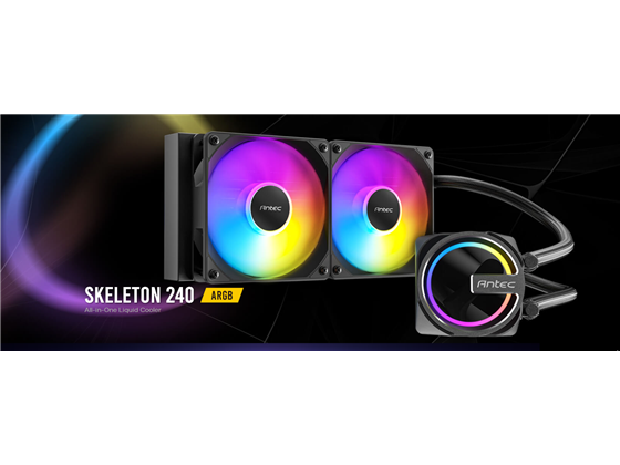 Antec - ABANICO PARA CPU ANTEC SKELETON-240 ARGB (LIQUID COOLING) 240MM, INCLUYE DOS ABANICOS ARGB PWM DE 120MM HASTA 2000 RPM, DISEÑO DE LA BOMBA SKELETON-FRAME CON BASE DE COBRE, COMPATIBLE CON SOCKETS INTEL LGA 1700, 1200, 115X, SOCKET AMD AM5, AM4.