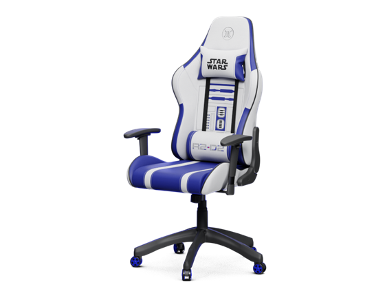 Primus - SILLA GAMING THRONOS R2D2, ESPALDAR ALTO AJUSTABLE, REPOSO DE BRAZOS, ESPALDA Y CABEZA, ALTURA AJUSTABLE Y BASE CON RUEDAS ROBUSTAS, BLANCO / AZUL