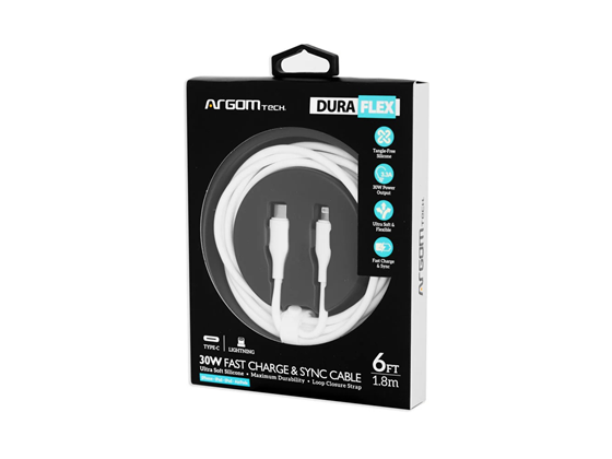 Argom - CABLE  TIPO-C A LIGHTNING , 1.8M/6.0FT, FLEXIBLE, BLANCO.
