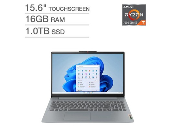 Lenovo - LAPTOP IDEAPAD SLIM 3 15ABR8 15.6" IPS FHD TOUCH, AMD RYZEN 7 7730U, 16GB, 1TB SSD, AMD RADEON GRAPHIC, WIN 11 HOME 64-BIT, BT 5.2 / WIFI 6, FINGER PRINT READER, CARD READER, HDMI 1.4, 1X USB-C 3.2 GEN1, 2X USB-A 3.2 GEN 1, USB 3.2 GEN 1 (POWER/DISPLAYPORT) NO LAN, ARTIC GREY (82XM00TNUS)